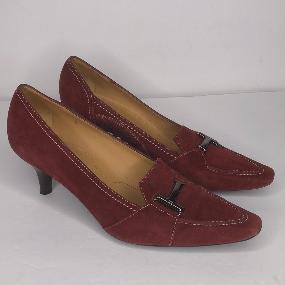Tods Heels Red Suede Leather Pointed Toe size 6